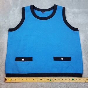 Talbots Sleeveless‎ Sweater Womens 2X Blue w/ Black Trim Barn Chore Field Vest